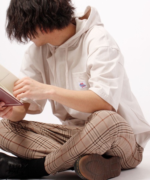 JEMORGAN(ジェーイーモーガン)の「JEMORGAN 天竺胸ポケ付き半袖ビッグTパーカー(パーカー・メンズ・ネイビー/ライトグレー/オフホワイト/グリーン/ブラック/ピンク/ベージュ・L/XL/M)」の4枚目の写真