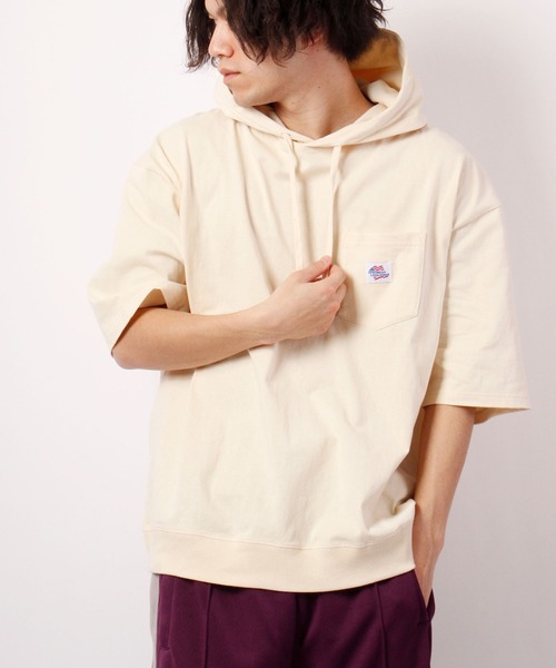 JEMORGAN(ジェーイーモーガン)の「JEMORGAN 天竺胸ポケ付き半袖ビッグTパーカー(パーカー・メンズ・ネイビー/ライトグレー/オフホワイト/グリーン/ブラック/ピンク/ベージュ・L/XL/M)」の13枚目の写真