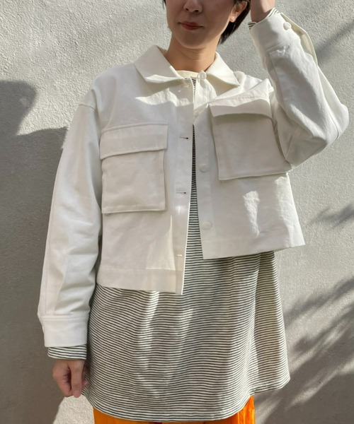 CIAOPANIC（チャオパニック）の「ショートファティーグジャケット（ミリタリージャケット・レディース・スカイブルー/オフホワイト/カーキ・FREE）」の2枚目の写真