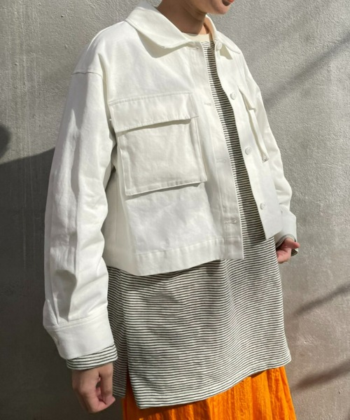 CIAOPANIC（チャオパニック）の「ショートファティーグジャケット（ミリタリージャケット・レディース・スカイブルー/オフホワイト/カーキ・FREE）」の13枚目の写真