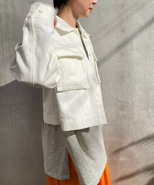 CIAOPANIC（チャオパニック）の「ショートファティーグジャケット（ミリタリージャケット・レディース・スカイブルー/オフホワイト/カーキ・FREE）」の14枚目の写真