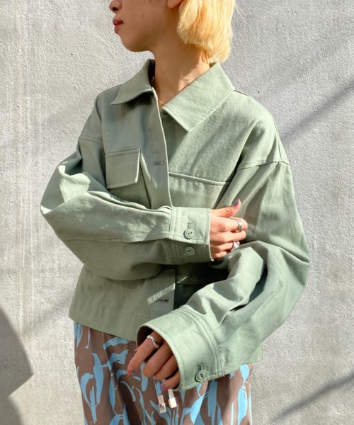 CIAOPANIC（チャオパニック）の「ショートファティーグジャケット（ミリタリージャケット・レディース・スカイブルー/オフホワイト/カーキ・FREE）」の10枚目の写真