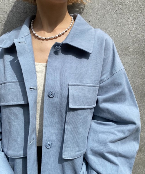 CIAOPANIC（チャオパニック）の「ショートファティーグジャケット（ミリタリージャケット・レディース・スカイブルー/オフホワイト/カーキ・FREE）」の22枚目の写真