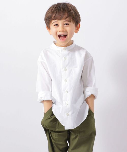 SHIPS any(シップス エニィ)の「SHIPS any: STANDARD バンドカラー シャツ<KIDS>(シャツ/ブラウス・キッズ・ライトブルー/オフホワイト・2/1/0)」の2枚目の写真