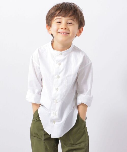 SHIPS any(シップス エニィ)の「SHIPS any: STANDARD バンドカラー シャツ<KIDS>(シャツ/ブラウス・キッズ・ライトブルー/オフホワイト・2/1/0)」の3枚目の写真
