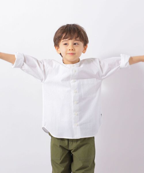 SHIPS any(シップス エニィ)の「SHIPS any: STANDARD バンドカラー シャツ<KIDS>(シャツ/ブラウス・キッズ・ライトブルー/オフホワイト・2/1/0)」の5枚目の写真