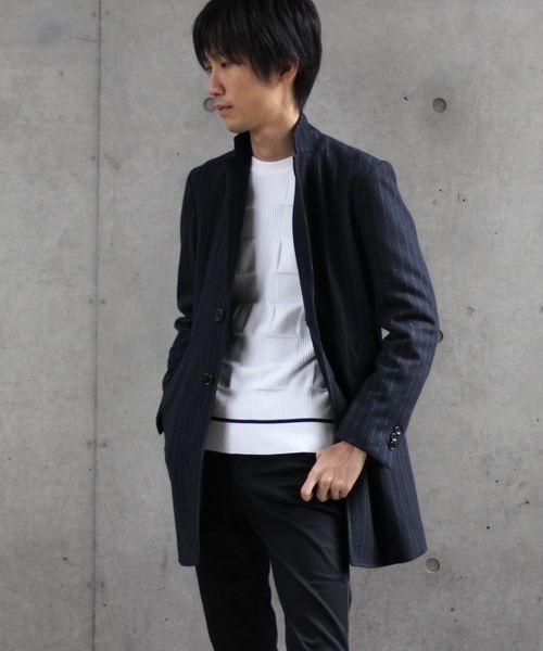 HIGH STREET（ハイストリート）の「HIGH STREET∴ジャガードストライプチェスターコート（チェスターコート・メンズ・ネイビー/グレー系その他2・M/S）」の6枚目の写真