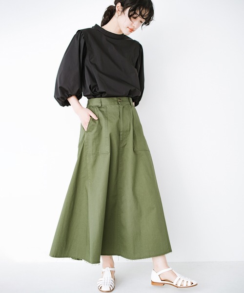 haco!(ハコ)の「スカートだっておしとやかにしなくて大丈夫!じゃぶじゃぶ洗えて気軽にはけるベイカースカート by que made me + PBP(スカート・レディース・カーキ・SMALL/MEDIUM/LARGE/X-LARGE)」の1枚目の写真