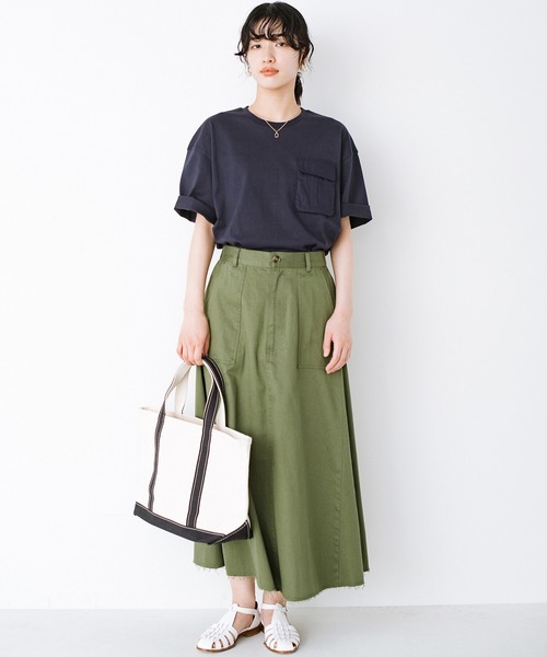 haco!(ハコ)の「スカートだっておしとやかにしなくて大丈夫!じゃぶじゃぶ洗えて気軽にはけるベイカースカート by que made me + PBP(スカート・レディース・カーキ・SMALL/MEDIUM/LARGE/X-LARGE)」の2枚目の写真