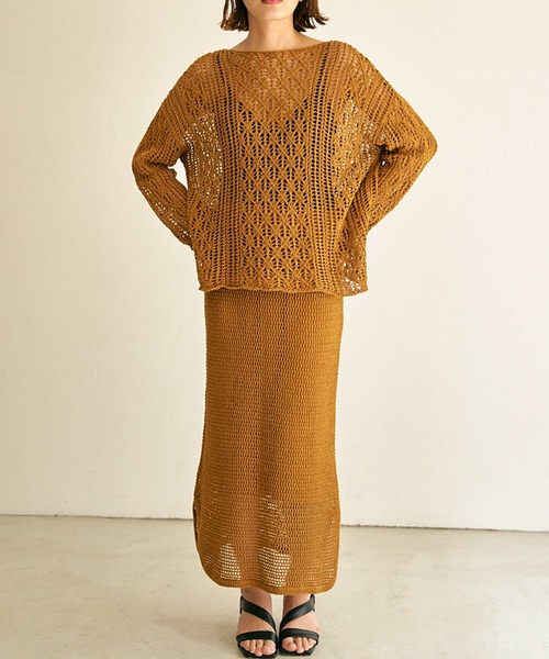 OUTERSUNSET（アウターサンセット）の「openwork stitching pullover（ニット/セーター・レディース・マスタード/ベージュ・FREE）」の3枚目の写真