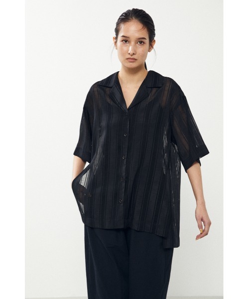 BLACK BY MOUSSY（ブラックバイマウジー）の「open collar shirt（オープンカラーシャツ）（シャツ/ブラウス・レディース・ライム/ブラック・FREE）」の4枚目の写真