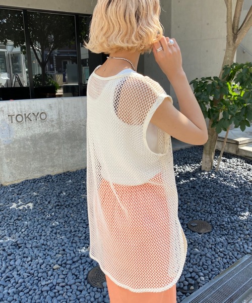 CIAOPANIC(チャオパニック)の「マルチWAYメッシュカットアウトトップス(Tシャツ/カットソー・レディース・アイボリー/ブラック/イエロー/ピンク/ブルー/オレンジ・FREE)」の16枚目の写真