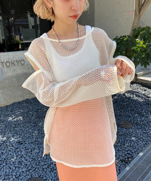 CIAOPANIC(チャオパニック)の「マルチWAYメッシュカットアウトトップス(Tシャツ/カットソー・レディース・アイボリー/ブラック/イエロー/ピンク/ブルー/オレンジ・FREE)」の11枚目の写真