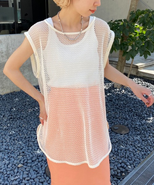 CIAOPANIC(チャオパニック)の「マルチWAYメッシュカットアウトトップス(Tシャツ/カットソー・レディース・アイボリー/ブラック/イエロー/ピンク/ブルー/オレンジ・FREE)」の15枚目の写真