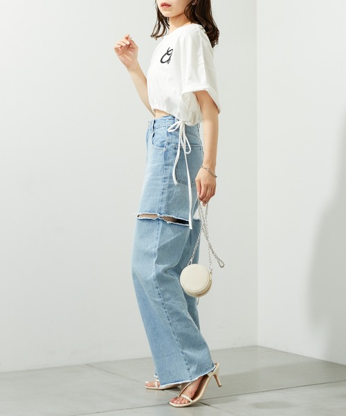 Chico（チコ）の「【新色追加】クロップドサイドリボンロゴTシャツ（Tシャツ/カットソー・レディース・ホワイト/ブラック/ミント/ピンク/ベージュ・FREE）」の10枚目の写真