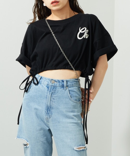 Chico（チコ）の「【新色追加】クロップドサイドリボンロゴTシャツ（Tシャツ/カットソー・レディース・ホワイト/ブラック/ミント/ピンク/ベージュ・FREE）」の21枚目の写真