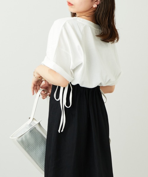 Chico（チコ）の「【新色追加】クロップドサイドリボンロゴTシャツ（Tシャツ/カットソー・レディース・ホワイト/ブラック/ミント/ピンク/ベージュ・FREE）」の16枚目の写真