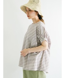 Samansa Mos2 | ボーダー柄袖口ギャザーブラウス(シャツ/ブラウス)