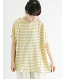 Samansa Mos2 | ボーダー柄袖口ギャザーブラウス(シャツ/ブラウス)