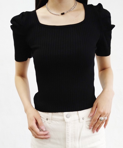 Alite cloth(アリーテクロス)の「スクエアネック袖タックプルオーバー(Tシャツ/カットソー・レディース・ホワイト/ブラック/パープル/オレンジ・FREE)」の1枚目の写真