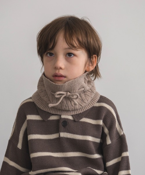 pairmanon(ペアマノン)の「あったかニットケーブル編み2WAYスヌード(ネックウォーマー/スヌード・キッズ・グレイッシュベージュ/アイボリー・FREE)」の1枚目の写真
