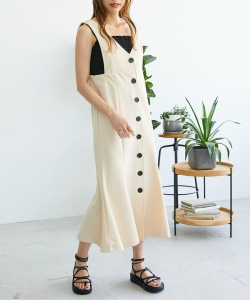 ECRIRE（エクリール）の「マーメイドジャンスカ（ジャンパースカート・レディース・ブラック/アイボリー・M）」の2枚目の写真