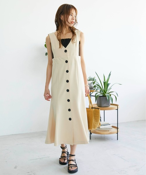 ECRIRE（エクリール）の「マーメイドジャンスカ（ジャンパースカート・レディース・ブラック/アイボリー・M）」の3枚目の写真