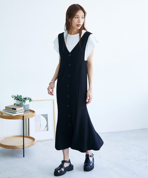 ECRIRE（エクリール）の「マーメイドジャンスカ（ジャンパースカート・レディース・ブラック/アイボリー・M）」の6枚目の写真