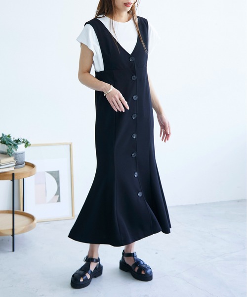 ECRIRE（エクリール）の「マーメイドジャンスカ（ジャンパースカート・レディース・ブラック/アイボリー・M）」の12枚目の写真