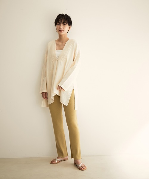 SALON adam et rope'（サロン アダム エ ロペ）の「【サステナブル】【TRUE COTTON】リブニットパンツ（その他パンツ・レディース・ホワイト/ブラック/ベージュ・FREE）」の6枚目の写真