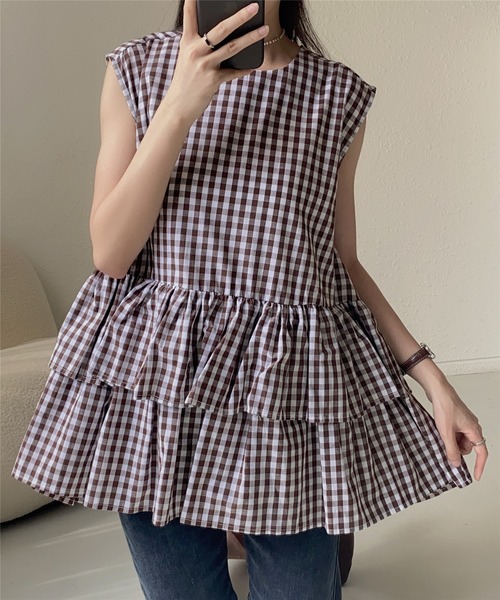 MAISON DE THERESE（メゾン ド テレーズ）の「ノースリーブ　ティアードブラウス（シャツ/ブラウス・レディース・ブラック/その他/ブルー/グレー/ブラウン/ピンク/ホワイト・FREE）」の4枚目の写真