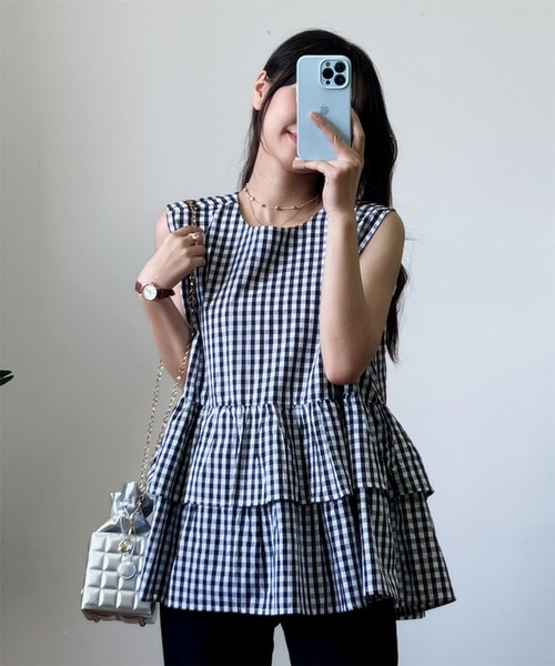 MAISON DE THERESE（メゾン ド テレーズ）の「ノースリーブ　ティアードブラウス（シャツ/ブラウス・レディース・ブラック/その他/ブルー/グレー/ブラウン/ピンク/ホワイト・FREE）」の7枚目の写真