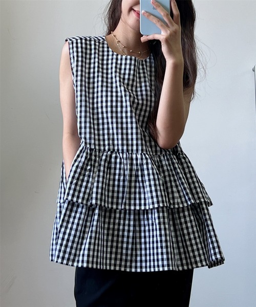 MAISON DE THERESE（メゾン ド テレーズ）の「ノースリーブ　ティアードブラウス（シャツ/ブラウス・レディース・ブラック/その他/ブルー/グレー/ブラウン/ピンク/ホワイト・FREE）」の10枚目の写真