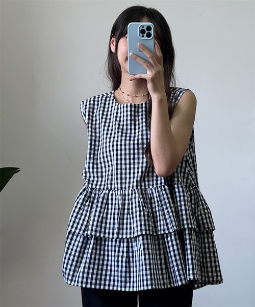 MAISON DE THERESE（メゾン ド テレーズ）の「ノースリーブ　ティアードブラウス（シャツ/ブラウス・レディース・ブラック/その他/ブルー/グレー/ブラウン/ピンク/ホワイト・FREE）」の13枚目の写真