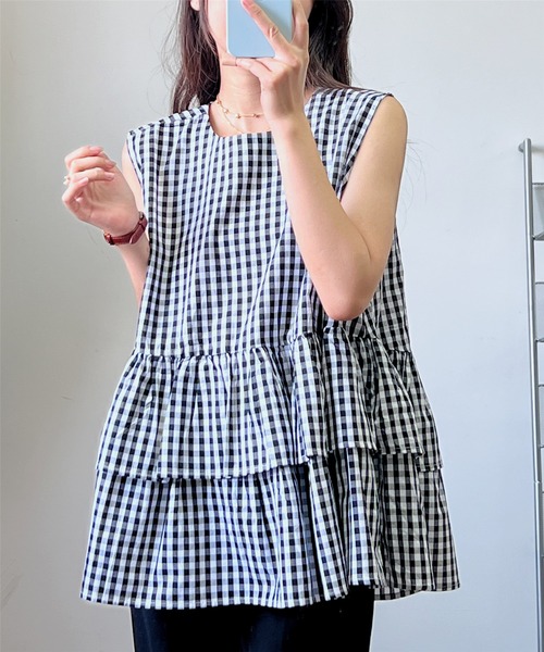 MAISON DE THERESE（メゾン ド テレーズ）の「ノースリーブ　ティアードブラウス（シャツ/ブラウス・レディース・ブラック/その他/ブルー/グレー/ブラウン/ピンク/ホワイト・FREE）」の8枚目の写真