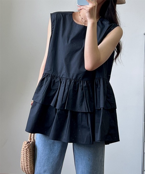 MAISON DE THERESE（メゾン ド テレーズ）の「ノースリーブ　ティアードブラウス（シャツ/ブラウス・レディース・ブラック/その他/ブルー/グレー/ブラウン/ピンク/ホワイト・FREE）」の14枚目の写真