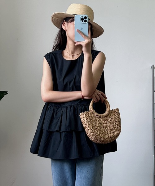 MAISON DE THERESE（メゾン ド テレーズ）の「ノースリーブ　ティアードブラウス（シャツ/ブラウス・レディース・ブラック/その他/ブルー/グレー/ブラウン/ピンク/ホワイト・FREE）」の9枚目の写真