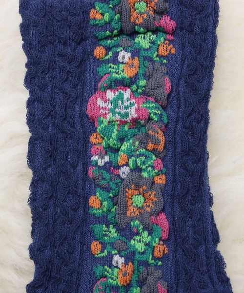 グレー 花柄 付け下げ シルク風 ikki流 ろうけつ染め セットアップ セール】【4色組】花柄クルーソックスセット（ソックス/靴下）｜Lace