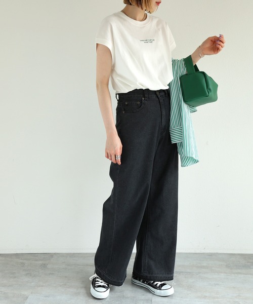 andme（アンドミー）の「裾フリンジデニムワイドパンツ（デニムパンツ・レディース・ブラック/ブルー/サックスブルー・M/L）」の5枚目の写真