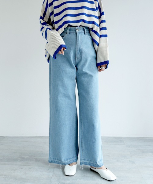 andme（アンドミー）の「裾フリンジデニムワイドパンツ（デニムパンツ・レディース・ブラック/ブルー/サックスブルー・M/L）」の22枚目の写真