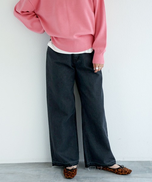 andme（アンドミー）の「裾フリンジデニムワイドパンツ（デニムパンツ・レディース・ブラック/ブルー/サックスブルー・M/L）」の15枚目の写真
