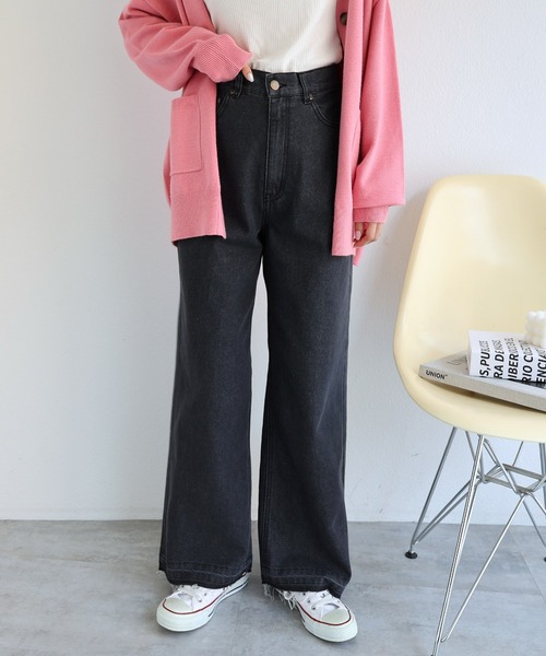 andme（アンドミー）の「裾フリンジデニムワイドパンツ（デニムパンツ・レディース・ブラック/ブルー/サックスブルー・M/L）」の14枚目の写真