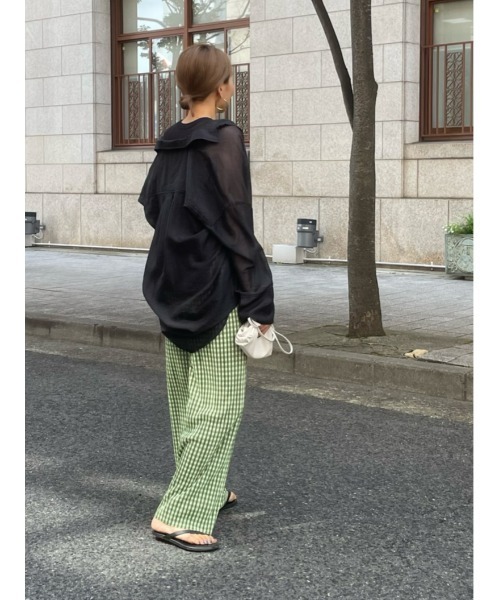 ulu（ウル）の「Gingham check pleats pants（その他パンツ・レディース・ライトグリーン・FREE）」の2枚目の写真