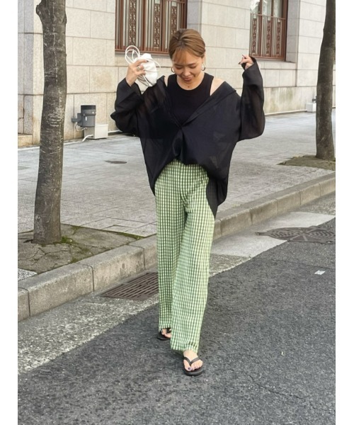 ulu（ウル）の「Gingham check pleats pants（その他パンツ・レディース・ライトグリーン・FREE）」の3枚目の写真