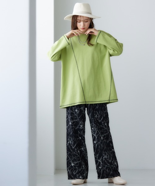 miclat（ミクラ）の「大きいサイズ ライン花柄ワイドパンツ miclat（その他パンツ・レディース・ブラック系/ホワイト系・LL/3L/4L/L）」の7枚目の写真