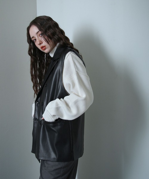 NILWAY（ニルウェイ）の「PUレザー ダブル ベスト（ベスト・レディース・チャコール/ブラック・LARGE/MEDIUM）」の22枚目の写真