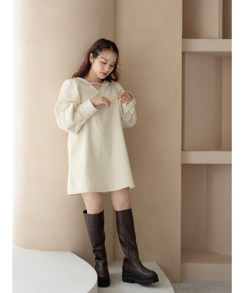 jumelle（ジュメロ）の「【前後2way】２wayチノワンピース（ワンピース・レディース・ネイビー/アイボリー・FREE）」の4枚目の写真