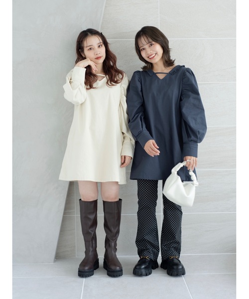 jumelle（ジュメロ）の「【前後2way】２wayチノワンピース（ワンピース・レディース・ネイビー/アイボリー・FREE）」の3枚目の写真