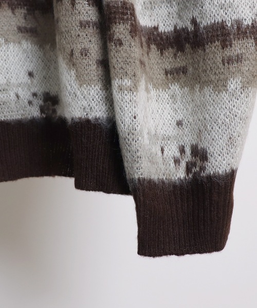 Confirm（コンファーム）の「モヘアライク ルーズシルエット グラデーション 煙柄ジャガード シャギーニットカーディガン【Confirm】（カーディガン/ボレロ・メンズ・ブラウン/グリーン/ブラック/パープル系その他/ブラック系その他/ブルー系その他/イエロー/イエロー系その他/グレー・M/L）」の11枚目の写真