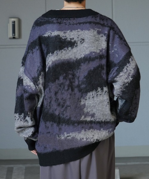 Confirm（コンファーム）の「モヘアライク ルーズシルエット グラデーション 煙柄ジャガード シャギーニットカーディガン【Confirm】（カーディガン/ボレロ・メンズ・ブラウン/グリーン/ブラック/パープル系その他/ブラック系その他/ブルー系その他/イエロー/イエロー系その他/グレー・M/L）」の21枚目の写真
